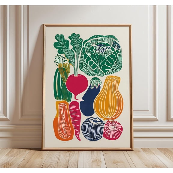 Vegetable Kitchen Retro Farmers Market Colourful Veggie Decor Unframed Paper Print