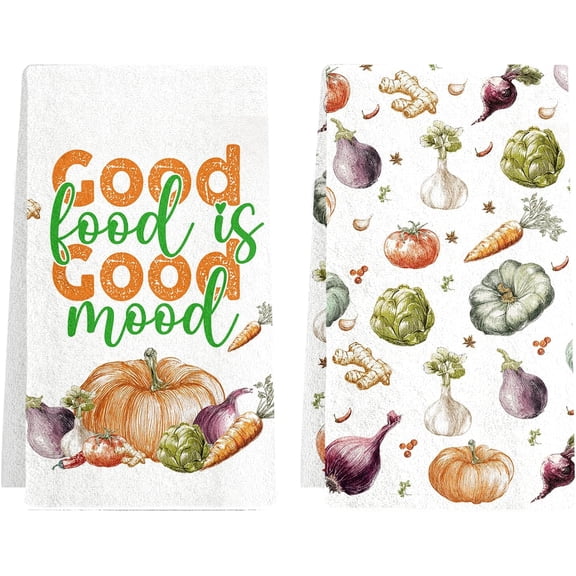 Vegetable Kitchen Towels Set of 2 - Garden Vegetables Dish Towels for Drying Dishes, Funny Kitchen Towel for Cleaning, Cute Food Theme Dishcloths, Housewarming Gift for Farmhouse Home