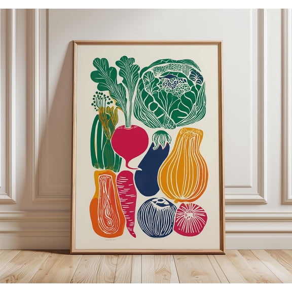 Vegetable Kitchen Wall Art, Retro Farmers Market Print, Colourful Veggie Poster , Poster Print Only