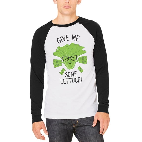 Vegetable Lettuce Give Me Some Lettuce Money Funny Mens Long Sleeve Raglan T Shirt White-Black X-LG