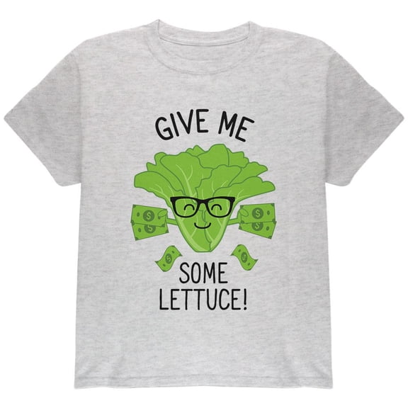 Vegetable Lettuce Give Me Some Lettuce Money Funny Youth T Shirt Light Heather Grey YMD