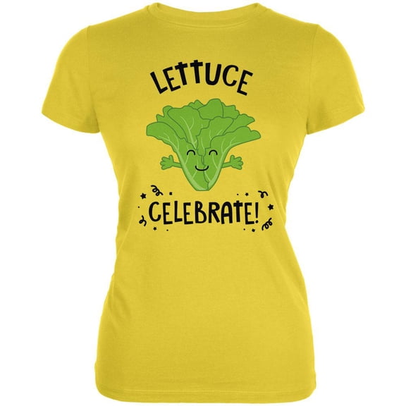 Vegetable Lettuce Let Us Celebrate Funny Juniors Soft T Shirt Bright Yellow 2XL