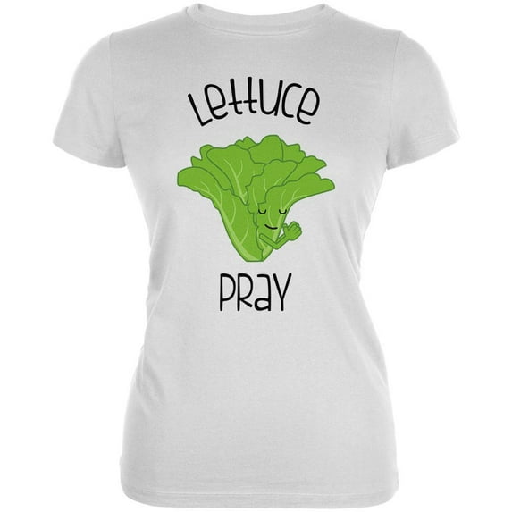 Vegetable Lettuce Let Us Pray Funny Juniors Soft T Shirt White X-LG