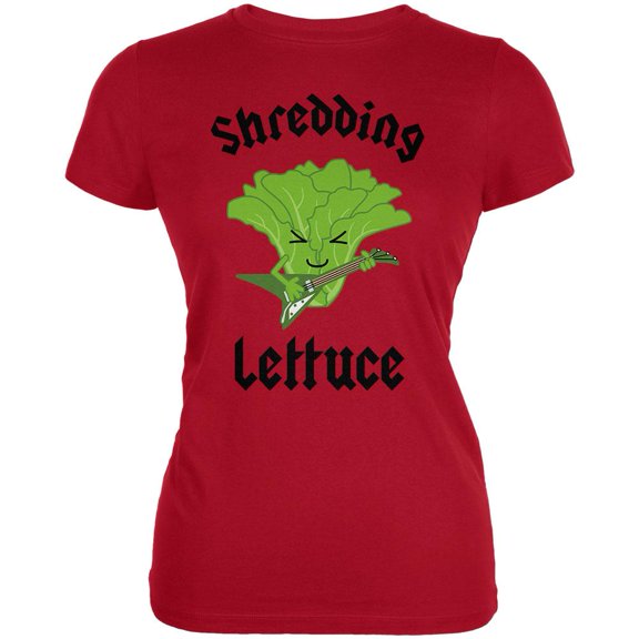 Vegetable Lettuce Shredding Heavy Metal Guitar Funny Juniors Soft T Shirt Red SM