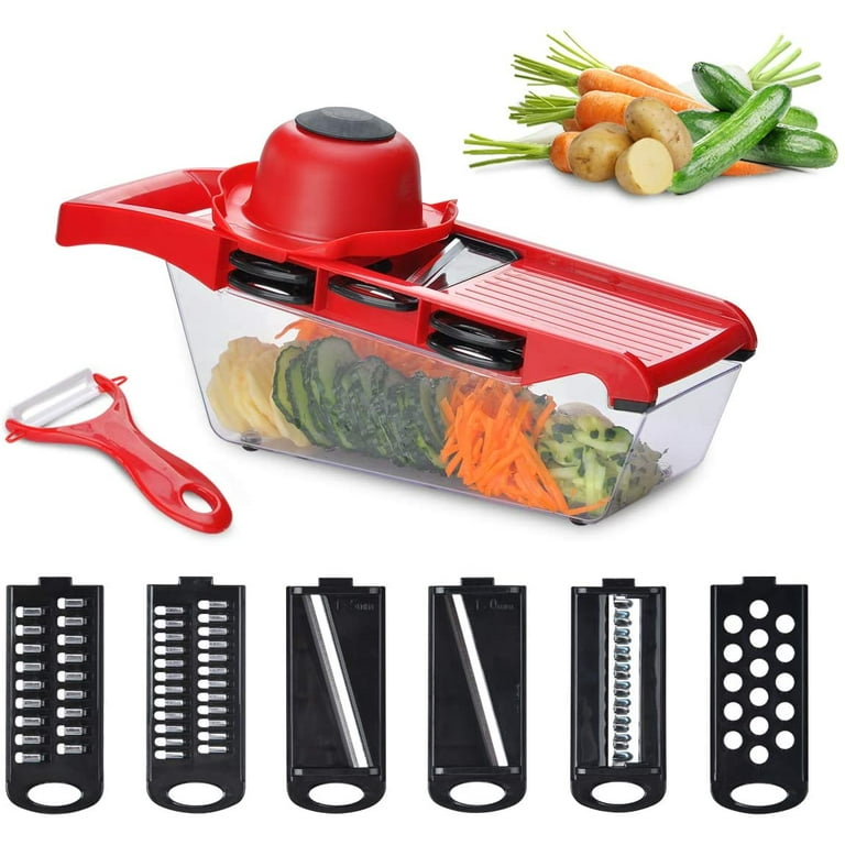Vegetable Mandolin Julian Slicer Lychee 9 in 1 Food Chopper with 6  Interchangeable Blades Red