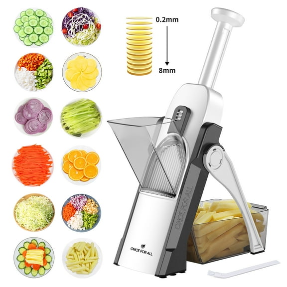 ONCE FOR ALL Vegetable Mandoline Slicer Chopper, Kitchen Adjustable Safe Onion Potato Food Chopper, Perfect for Slicing, Chopping, Shredding and Dicing (Gray)