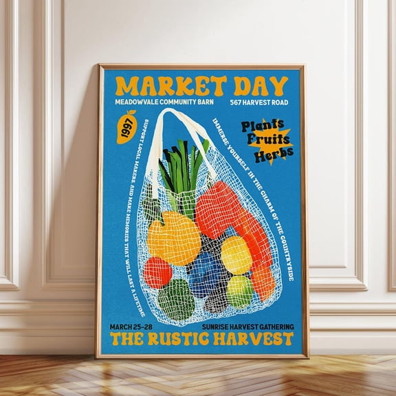 Vegetable Market Bag Rustic Farmers Harvest Wall Art Print, Unframed Paper Poster 8x10in