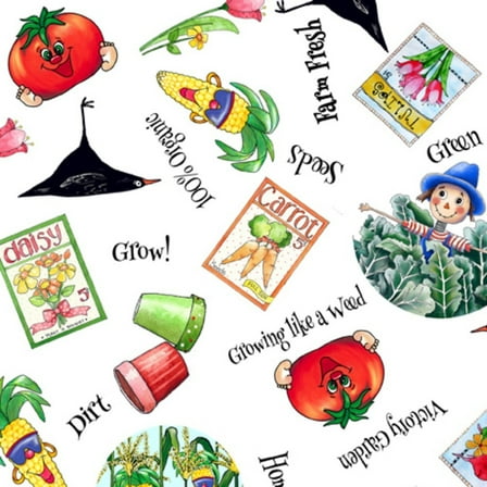 Vegetable Medley Veggie Toss White Cotton Fabric (1 yard)