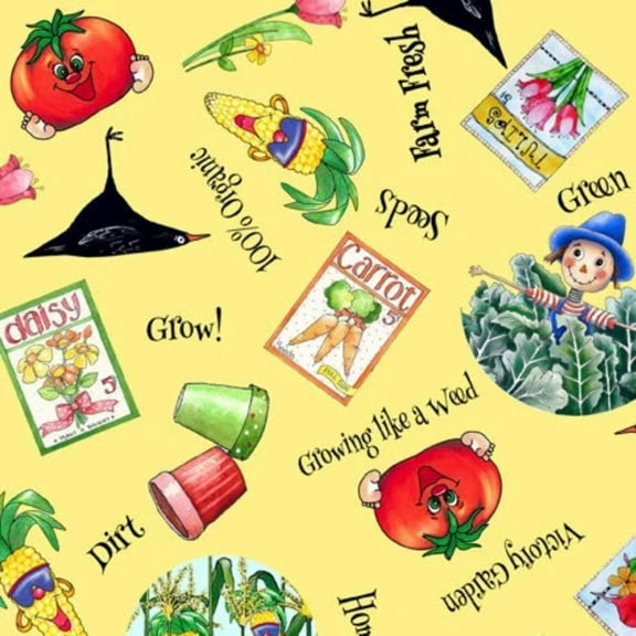 Vegetable Medley Veggie Toss Yellow Cotton Fabric