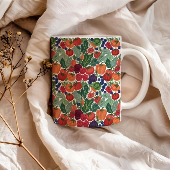 Vegetable Pattern Mug, Gift Gardener, Farmers Markeoffee Cup, Healthy Food Mug.