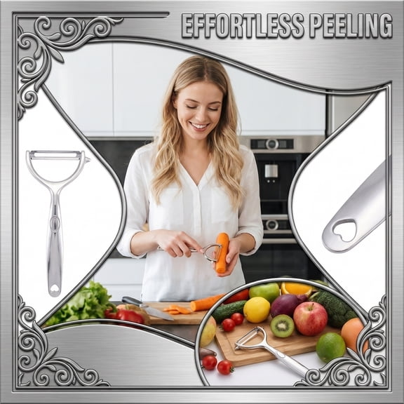 Vegetable Peeler, Stainless Steel, Kitchen Scraper, Scraper Tool Kitchen, 6 in Solid Metal Gadget, Potato Peeling, Fruit Trimming, Stainless Steel Kitchen, 1 Pc