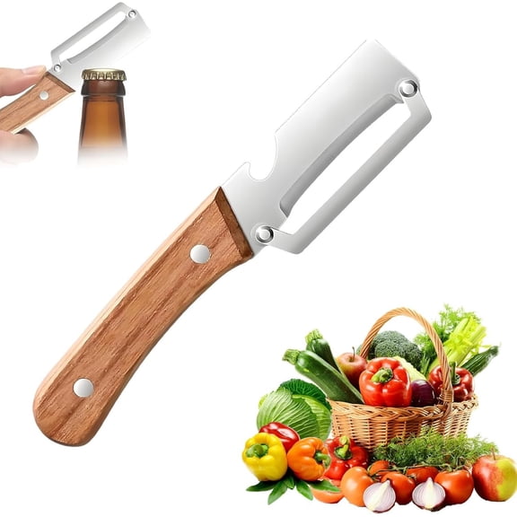 Vegetable Peeler Stainless Steel with Wooden Handle, Ultra Sharp Potato & Fruit Peeler, Multifunction Kitchen Tool with Bottle Opener, Vegetable Cutter & Slicer Handheld (2)