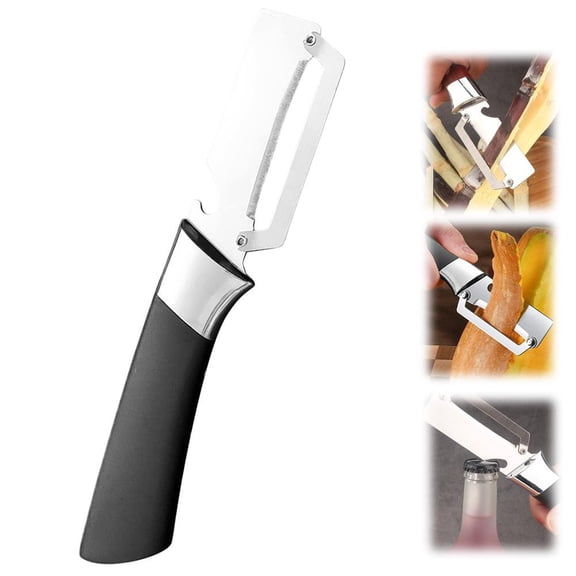 Vegetable Peeler with Wooden Handle 2-in-1 Stainless Steel Kitchen Peeler Knife with Bottle Opener Ergonomic Handheld Slicer Tool for Fruit, Potato, Carrot, Apple