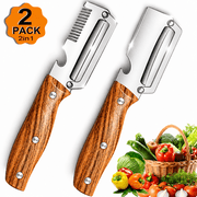 NIUTA 2Pack Vegetable Peeler, 2-in-1 Stainless Steel Swivel Peeler with Julienne Cutter, Ultra Sharp Blade Kitchen Peeler for Potato, Carrot, Apple, Ergonomic Non-Slip Wood Grain Handle