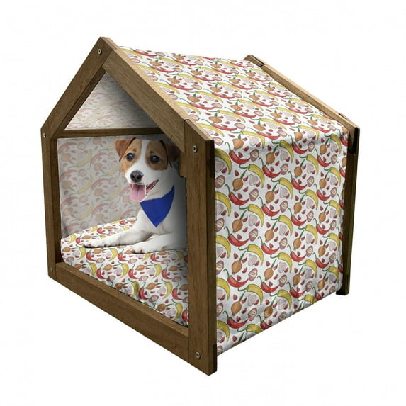 Vegetable Pet House, Hot Peppers Onions Garlic Pattern Colorful Kitchen Elements Vegan Food Pattern, Outdoor & Indoor Portable Dog Kennel with Pillow and Cover, 5 Sizes, Multicolor, by Ambesonne