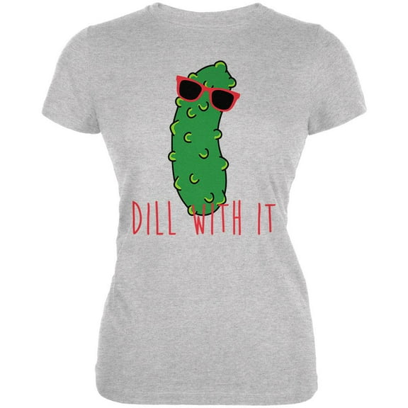 Vegetable Pickle Dill Deal With It Juniors Soft T Shirt Heather X-LG