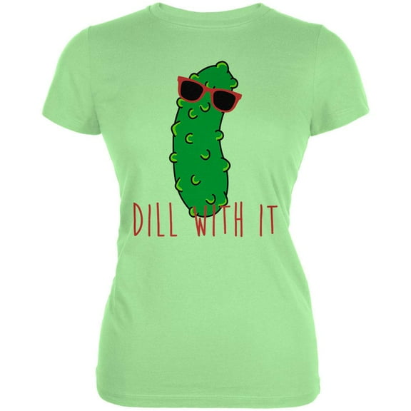 Vegetable Pickle Dill Deal With It Juniors Soft T Shirt Mint X-LG
