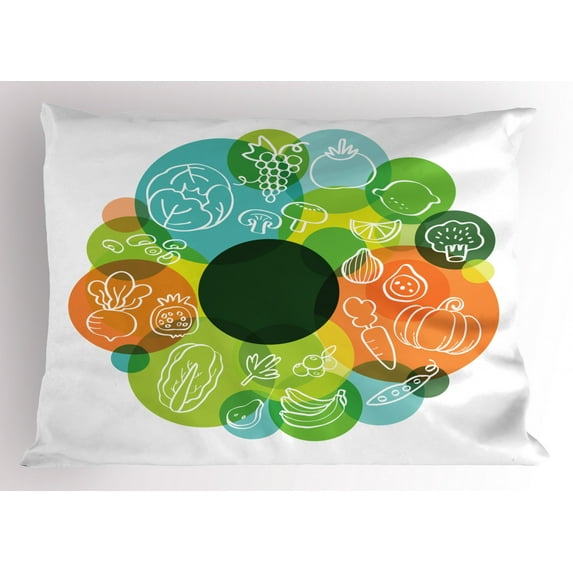 Vegetable Pillow Sham Organic Healthy Food Fruits Doodle Pattern Vegan Group Paleo Diet Illustration, Decorative Standard Queen Size Printed Pillowcase, 30 X 20 Inches, Multicolor, by Ambesonne