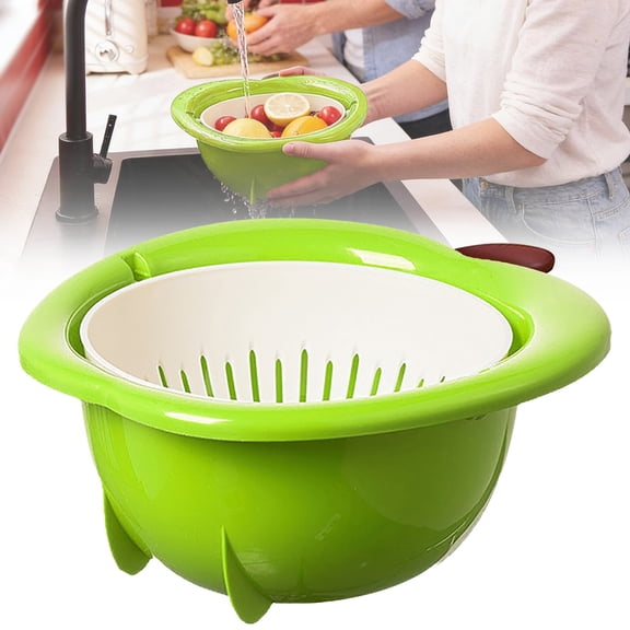 Vegetable Rinse Basket - duals Tier Extra Capacity Colander, Quick Drain Produce Cleaning Tool, Reusable Food Prep Accessory | Berry Lettuce Pasta Fruit Prep for Kitchen Home Apartment Restaurant B
