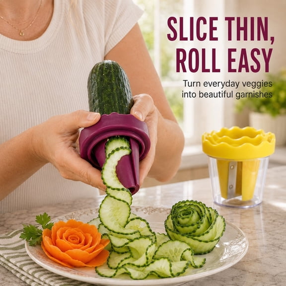 Vegetable Rose Shaper, Manual Fruit and Vegetable Curler Cutter for Cucumber Carrot and Garnish Slices, Handheld Food Decorating Tool for Salads Charcuterie Platters Dinner Parties and Home Cooking
