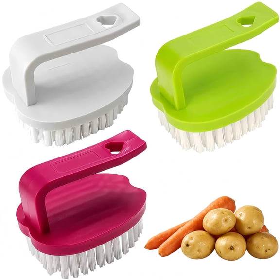 Vegetable Scrubber Brush – 3 Pack Fruit & Vegetable Brushes, Stiff Bristles for Cleaning Potatoes, Carrots, and More – Veggie Wash Brush Set