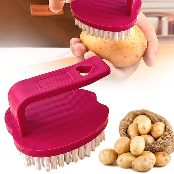 Vegetable Scrubber Brush,Heavy-Duty Fruit and Vegetable Brushes,Vegetable Brush Scrubber with Handle,Veggie Wash Brush with Stiff Bristles Vegetable Cleaner Brush for Fruits,Potatoes & More (Red)