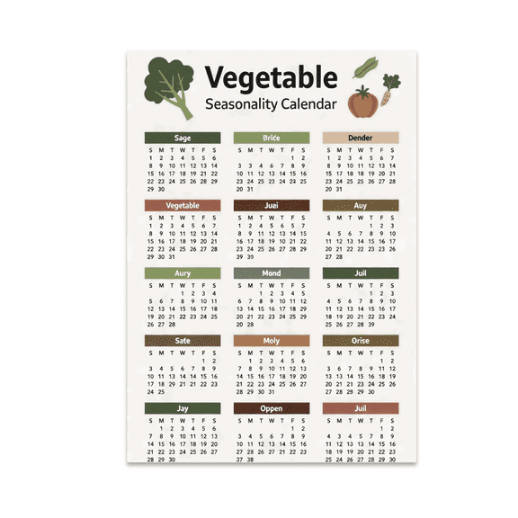 Vegetable Seasonality Calendar Wall Decor - Plant Enthusiast - 13x19 Poster Print