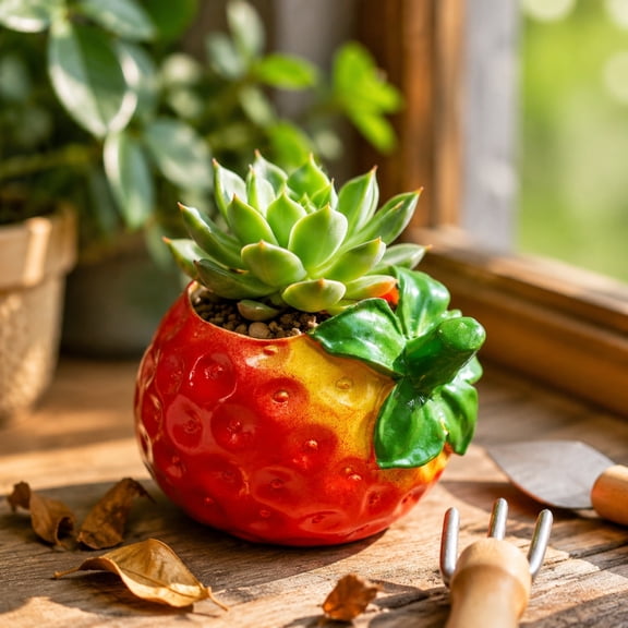 Vegetable Shaped Resin Planter Pots - Mini Cabbage, Carrot & Strawberry Decorative Flower Pots for SUCCULENTTs, Boho Kitchen Tabletop & Cottagecore Decor