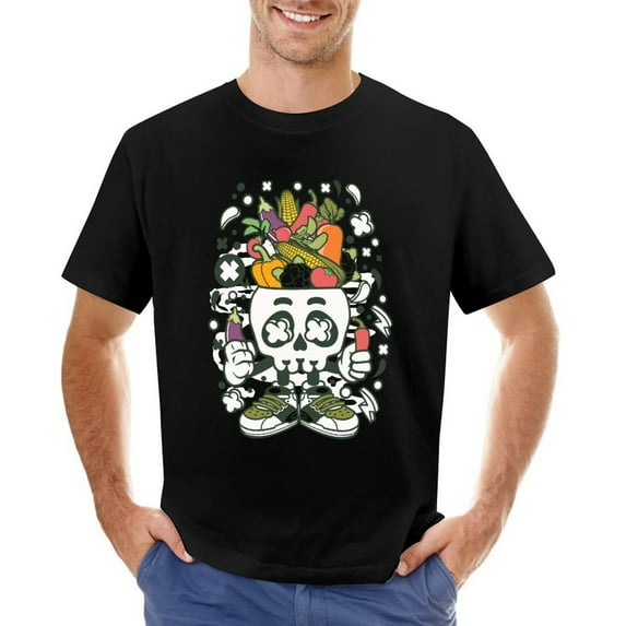 Vegetable Skull Head Men’s T-Shirt 100% Cotton Casual Short Sleeve Tops Gift Tee Black M