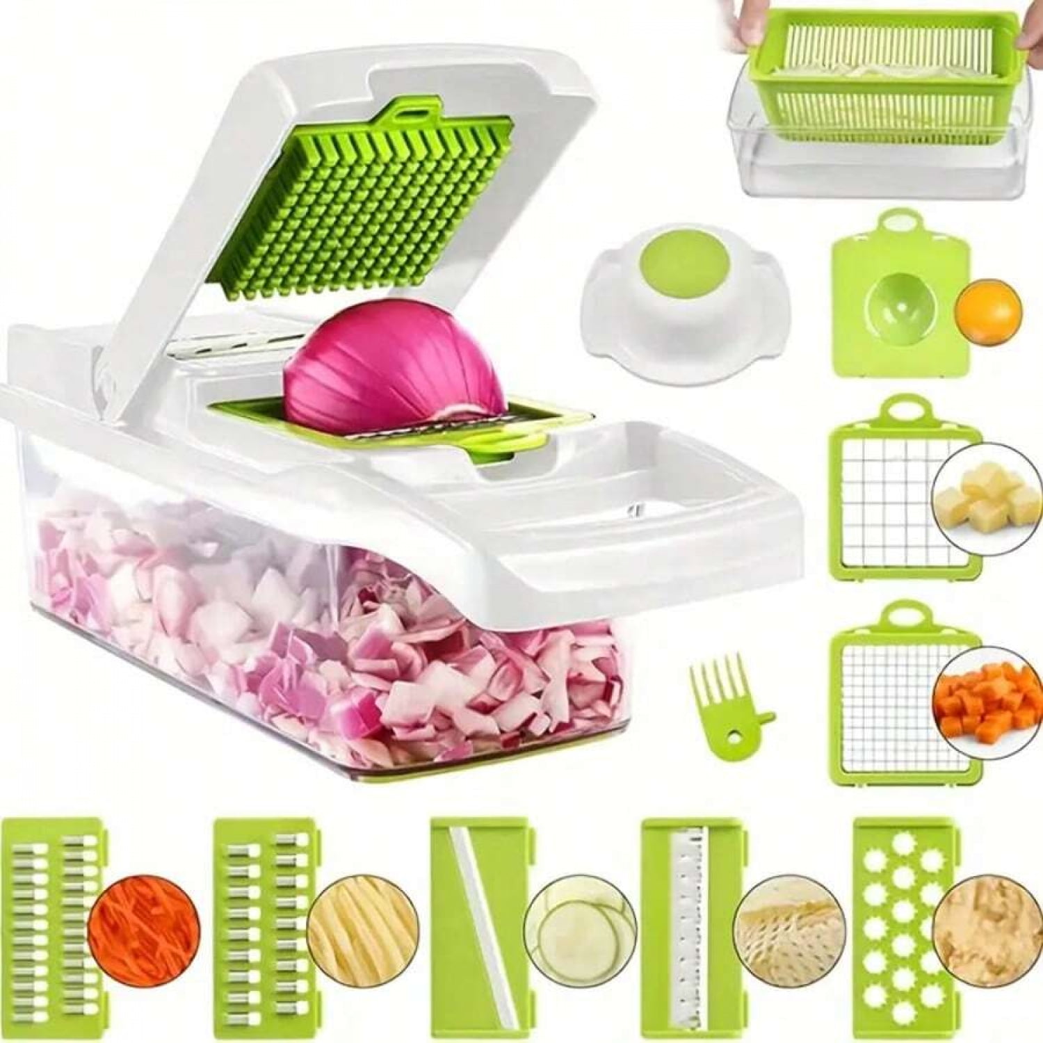 [Vegetable Slicer] 16-In-1 Vegetable Chopper, Professional Onion Chopper, Multi-Functional Food Chopper, Kitchen Vegetable Slicer And Dicer