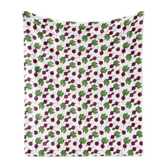 Vegetable Soft Flannel Fleece Blanket, Cartoon Style Whole and Halved Beets Pattern Healthy Ingredients Vegetarian, Cozy Plush for Indoor and Outdoor Use, 50" x 70", Green Plum White, by Ambesonne