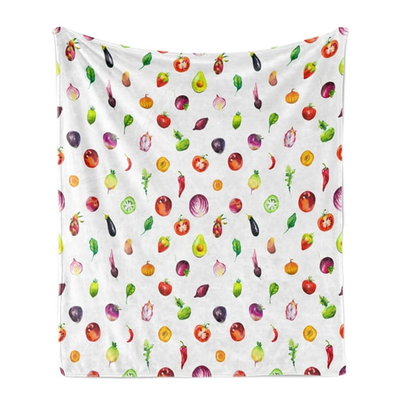 Vegetable Soft Flannel Fleece Blanket, Tomato Eggplant and Pepper Fresh Organic Food Exotic Farmland Produce Watercolor, Cozy Plush for Indoor and Outdoor Use, 60" x 80", Multicolor, by Ambesonne