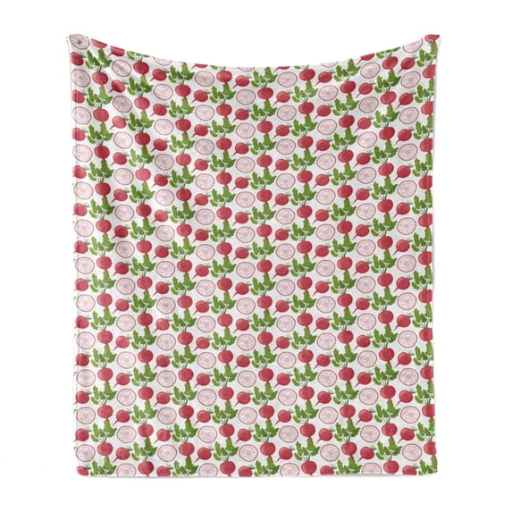 Vegetable Soft Flannel Fleece Throw Blanket, Fresh Product Farmers Market Theme Cartoon Radish Pattern, Cozy Plush for Indoor and Outdoor Use, 50" x 70", Dark Coral Fern Green, by Ambesonne