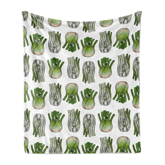 Vegetable Soft Flannel Fleece Throw Blanket, Graphical Striped Ripe Food Cooking Themed Elements Halved Veggies, Cozy Plush for Indoor and Outdoor Use, 70" x 90", White and Lime Green, by Ambesonne
