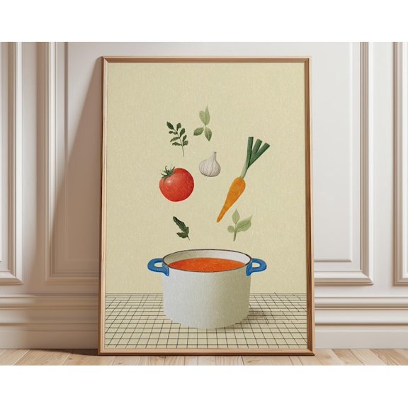 Vegetable Soup Tomato Carrot Garlic Wall Art Print, Unframed Paper Poster 8x10in