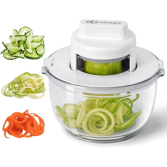 Vegetable Spiralizer & Zucchini Noodle Maker - 3 In 1 Adjustable Spiral Slicer with BPA-Free Plastic & Clear Bowl, Effortless for Cucumber, Potato, Carrot