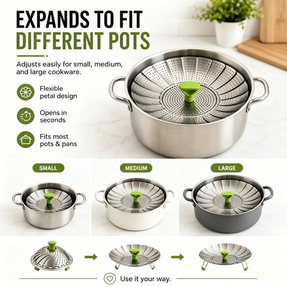Vegetale Rack Vegetable Steamer Basket, 9 inch Folding - Expandable Stainless Steel ...