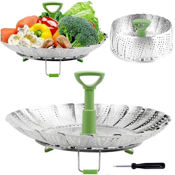 Vegetable Steamer Basket for Cooking Food, Stainless Steel Veggie Steam Basket for Pot, Folding Expandable Steaming Insert with Extendable Handle Fits Various Size Pot, 5.1" to 9"