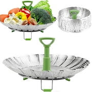 AWLYLNLL Vegetable Steamer Basket for Cooking Food, Stainless Steel Veggie Steam Basket for Pot, Folding Expandable Steaming Insert with Extendable Handle Fits Various Size Pot, 5.1" to 9"