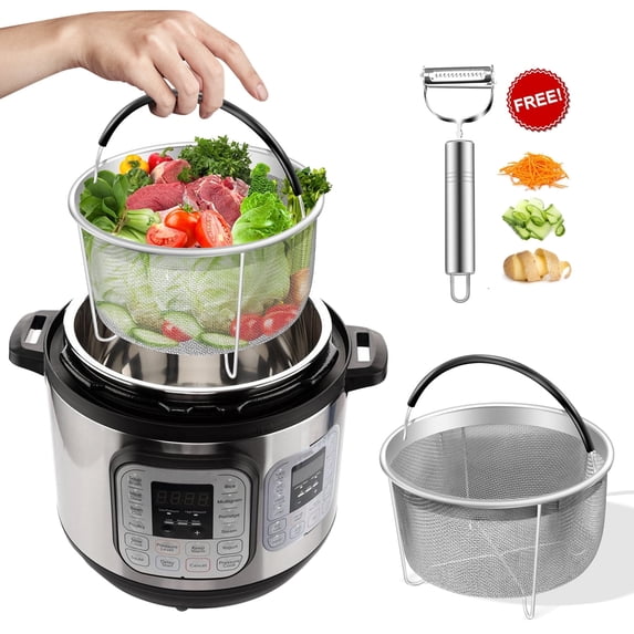 Vegetable Steamer Basket for Instant Pot Accessories 8qt or 6 Quart with Vegetable Peeler Stainless Steel Mesh Strainer with Handle for Vegetables Eggs Meats Kitchen Tools