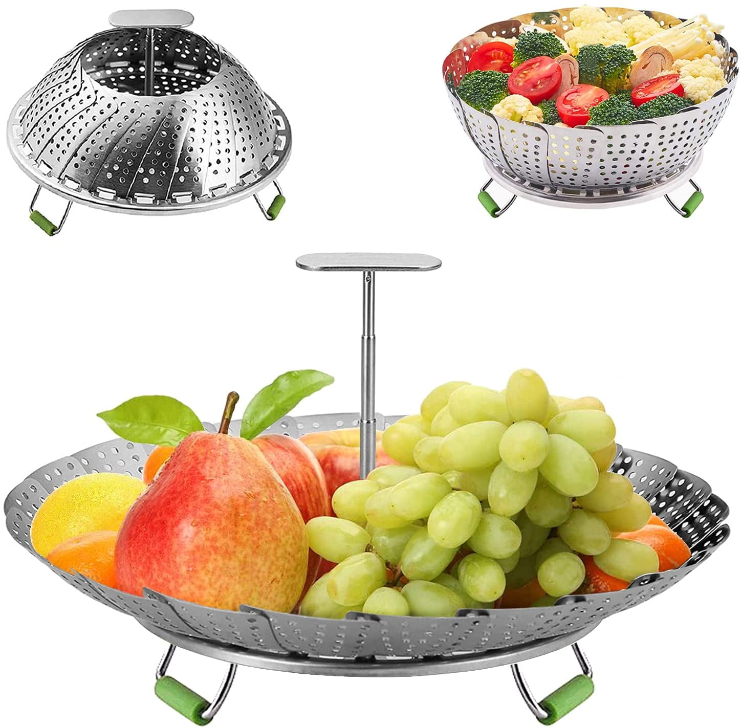 Collapsible Steamer Basket, Stainless Steel Foldable Steaming Rack, Vegetable  Steamer Basket, Stainless Steel Folding Steamer with Extending Removable  Center Handle Insert for Veggie Seafood Cooking to Fit Various Size Pot,  Expandable Filter