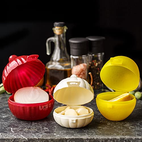 Vegetable Storage Containers for Refrigerator Set of 3 Onion Storage Garlic Keeper Lemon Saver Produce Saver Set Bpa Free