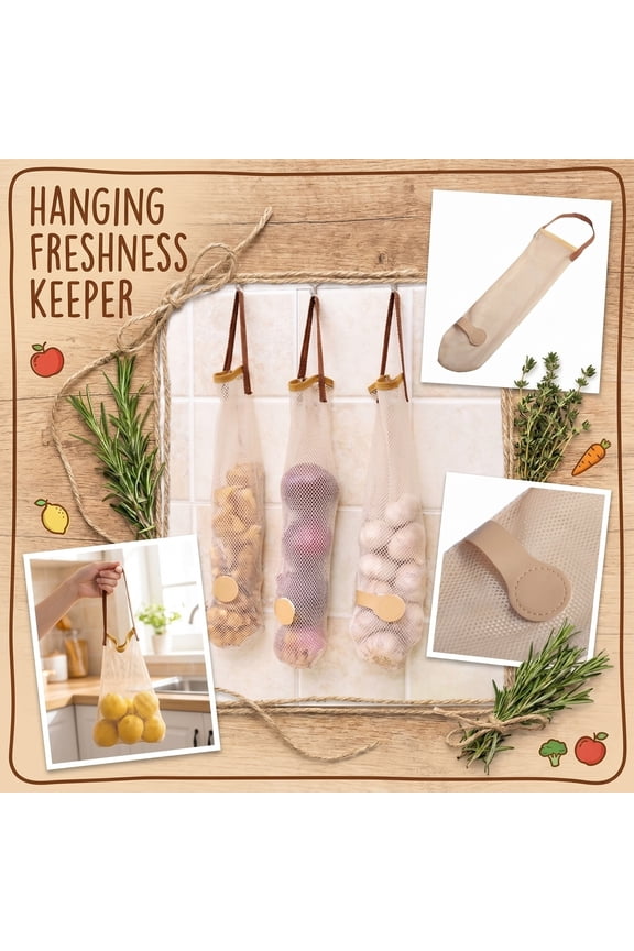 Vegetable Storage Mesh Bag, Hanging Produce Bag with Handle for Kitchen, Portable Fruit & Veggie Storage Bag, 15.74 x 4.33 inches, 1 Pack