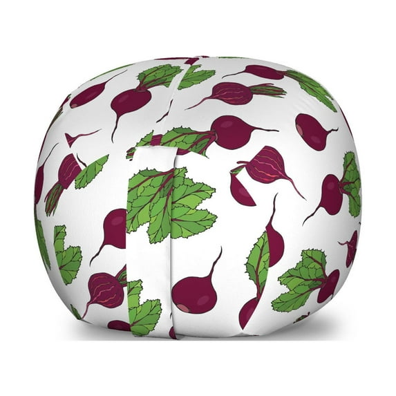 Vegetable Storage Toy Bag Chair, Cartoon Style Whole and Halved Beets Pattern Healthy Ingredients Vegetarian, Stuffed Animal Organizer Washable Bag, Small Size, Green Plum White, by Ambesonne