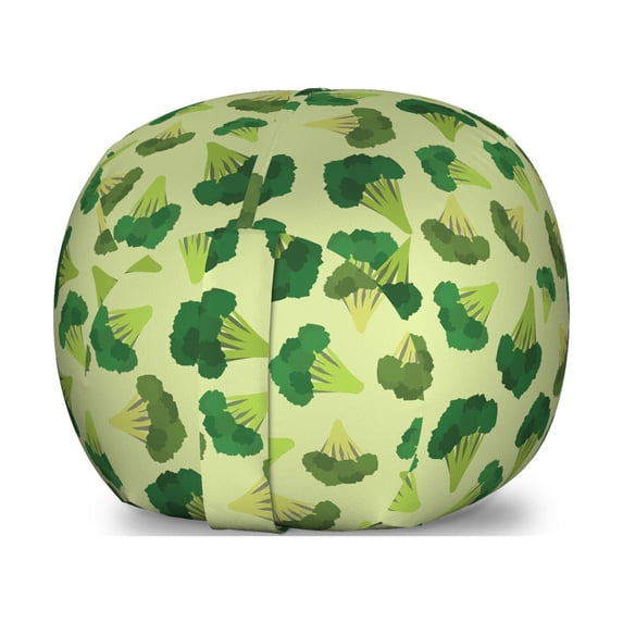 Vegetable Storage Toy Bag Chair, Repeating Healthy Food Graphic with Organic Broccoli Pattern, Stuffed Animal Organizer Washable Bag, Small Size, Green Pale Green, by Ambesonne