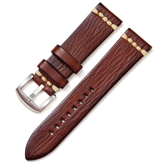 Vegetable Tanned Leather Watchbands 22mm Dark Brown(silver)