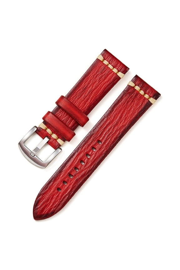Vegetable Tanned Leather Watchbands Retro 18mm Red(silver)