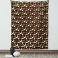 thumbnail image 1 of Vegetable Tapestry, Onion Pepper and Garlic Pattern on Dark Toned Background with Dashed Lines Hearts, Wall Hanging for Bedroom Living Room Dorm Decor, 60W X 80L Inches, Multicolor, by Ambesonne, 1 of 5