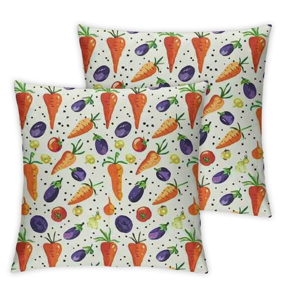 Vegetable Throw Pillow Cushion Cover, Cartoon Characters Eggplant Tomatoes and Pepper Salad Elements Pattern, Decorative Square Accent Pillow Case,Multicolor