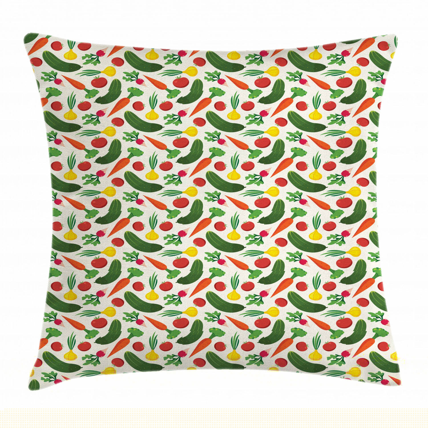 thumbnail image 1 of Vegetable Throw Pillow Cushion Cover, Vegetarian Cartoon Arrangement Pickle Onion and Tomatoes on Off White Backdrop, Decorative Square Accent Pillow Case, 18 x 18 Inches, Multi-color, by Ambesonne, 1 of 2